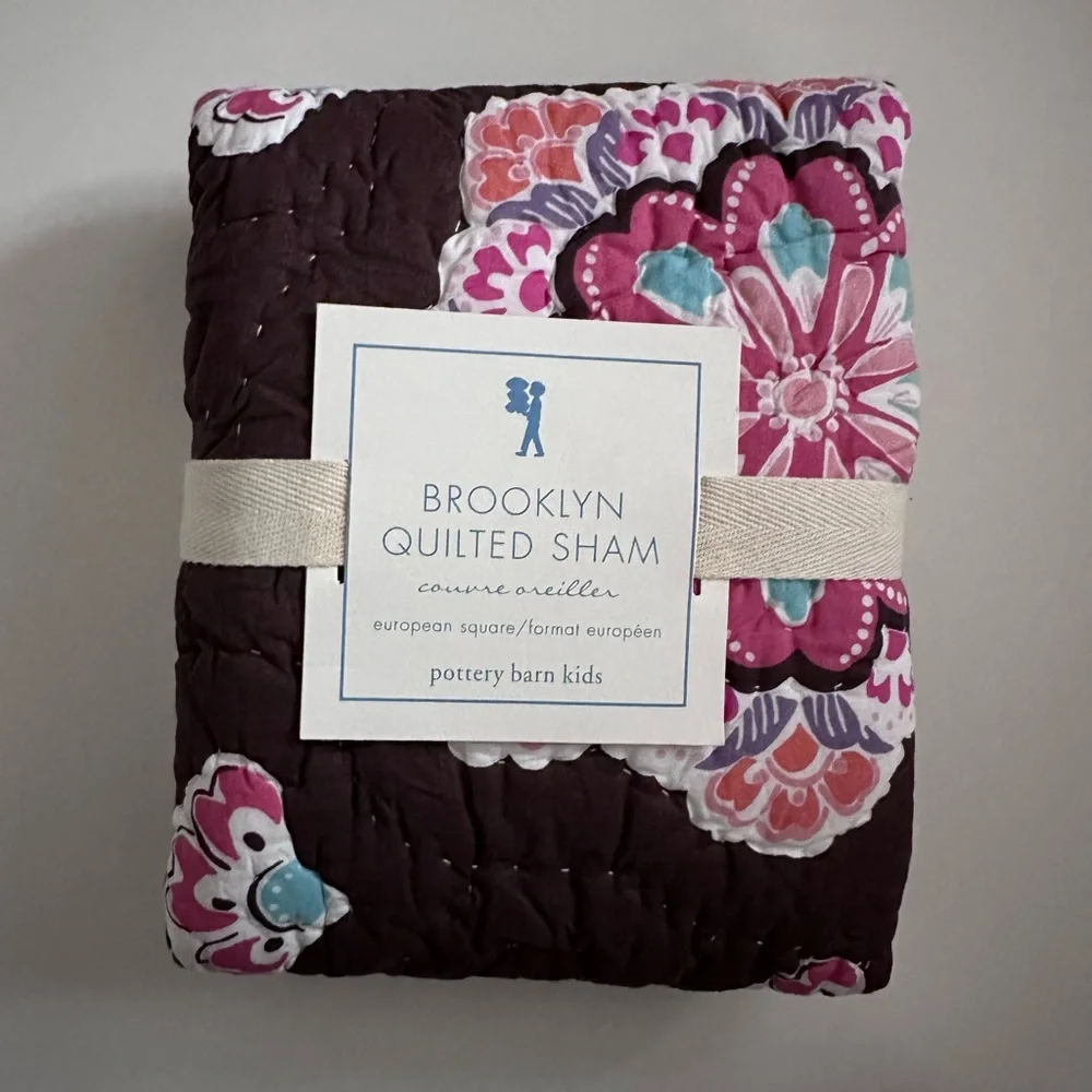 Pottery Barn Brooklyn Quilted Euro Pillow Sham Brown Pink Boho NEW Square